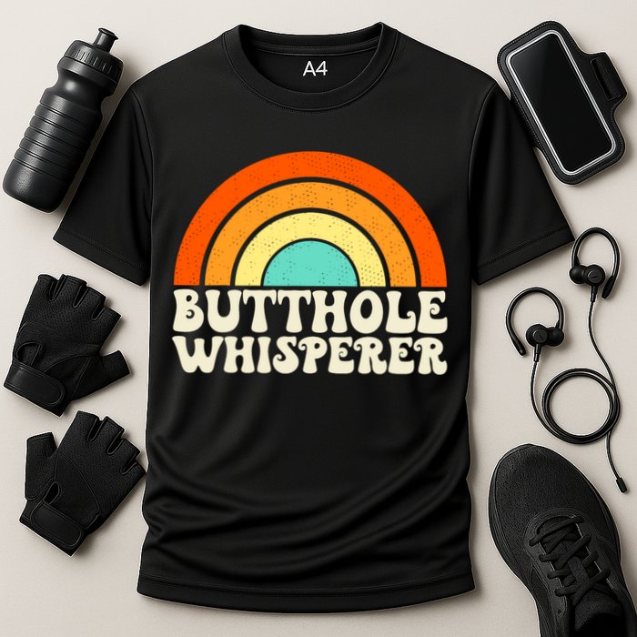 Butthole Whisperer Sarcastic Jokes Retro Groovy Rainbow Performance Shirt