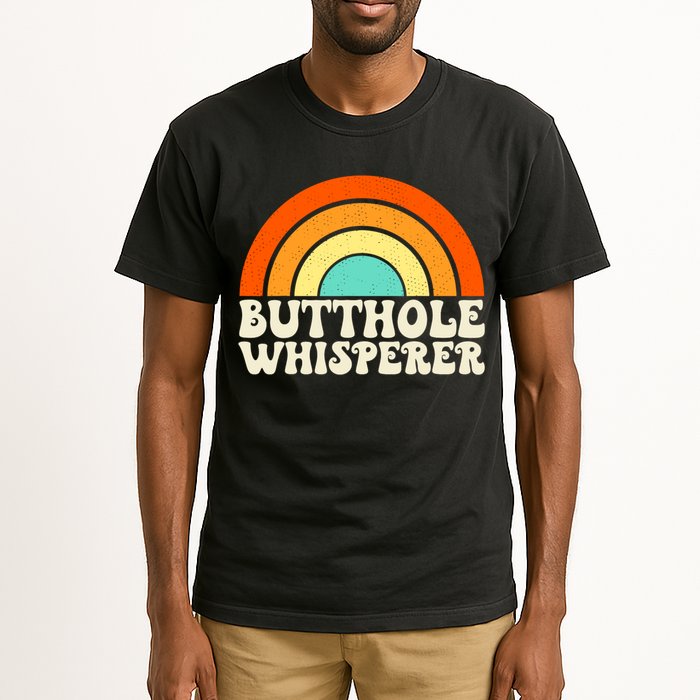 Butthole Whisperer Sarcastic Jokes Retro Groovy Rainbow Tall T-Shirt
