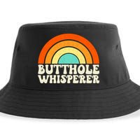 Butthole Whisperer Sarcastic Jokes Retro Groovy Rainbow Sustainable Bucket Hat