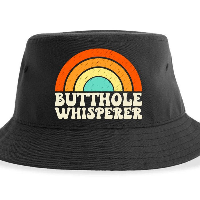 Butthole Whisperer Sarcastic Jokes Retro Groovy Rainbow Sustainable Bucket Hat
