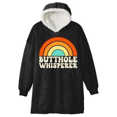 Butthole Whisperer Sarcastic Jokes Retro Groovy Rainbow Hooded Wearable Blanket