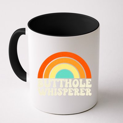 Butthole Whisperer Sarcastic Jokes Retro Groovy Rainbow Mug