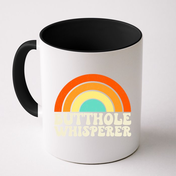 Butthole Whisperer Sarcastic Jokes Retro Groovy Rainbow Mug