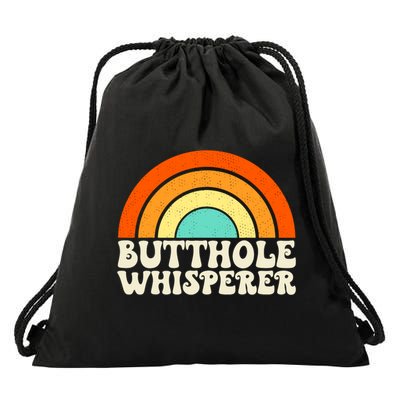 Butthole Whisperer Sarcastic Jokes Retro Groovy Rainbow Drawstring Bag