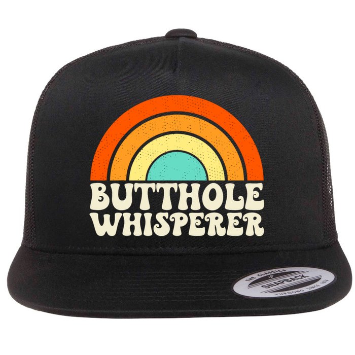 Butthole Whisperer Sarcastic Jokes Retro Groovy Rainbow Flatbill Hat