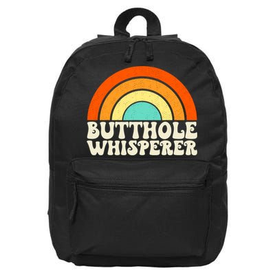 Butthole Whisperer Sarcastic Jokes Retro Groovy Rainbow 16 in Basic Backpack