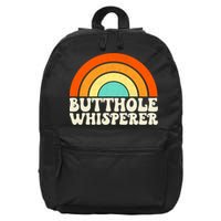 Butthole Whisperer Sarcastic Jokes Retro Groovy Rainbow 16 in Basic Backpack