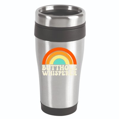 Butthole Whisperer Sarcastic Jokes Retro Groovy Rainbow 16oz Travel Tumbler
