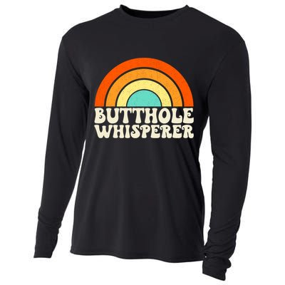 Butthole Whisperer Sarcastic Jokes Retro Groovy Rainbow Cooling Performance Long Sleeve Crew