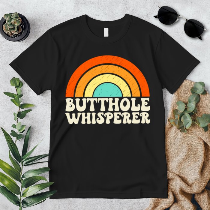 Butthole Whisperer Sarcastic Jokes Retro Groovy Rainbow Premium T-Shirt