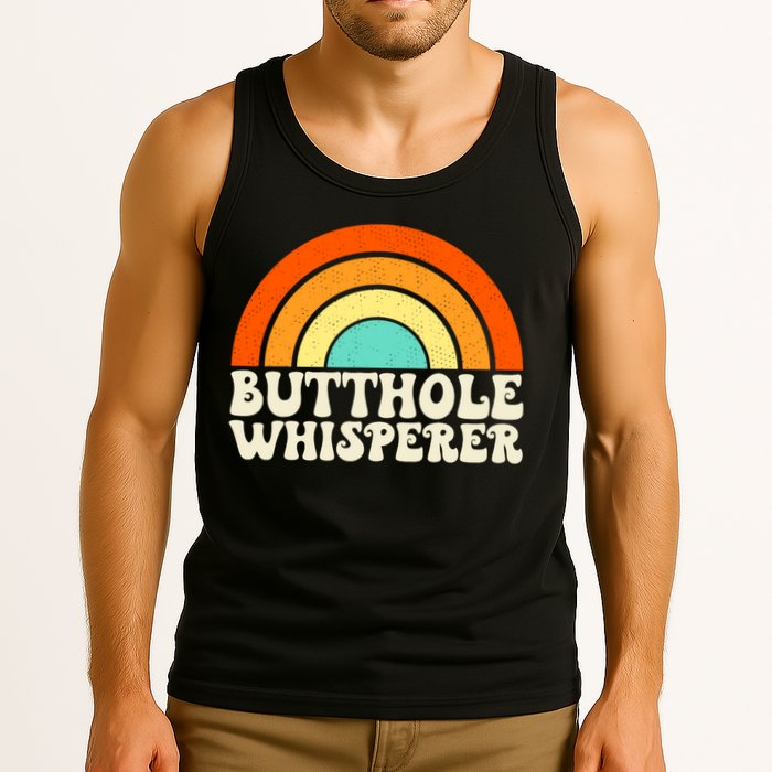 Butthole Whisperer Sarcastic Jokes Retro Groovy Rainbow Tank Top