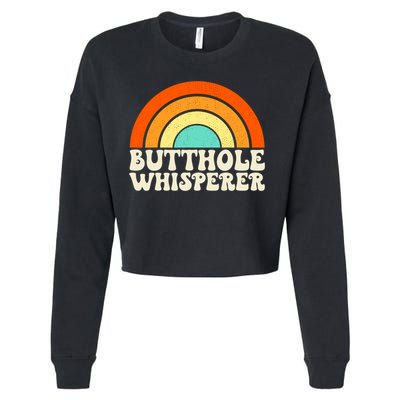 Butthole Whisperer Sarcastic Jokes Retro Groovy Rainbow Cropped Pullover Crew