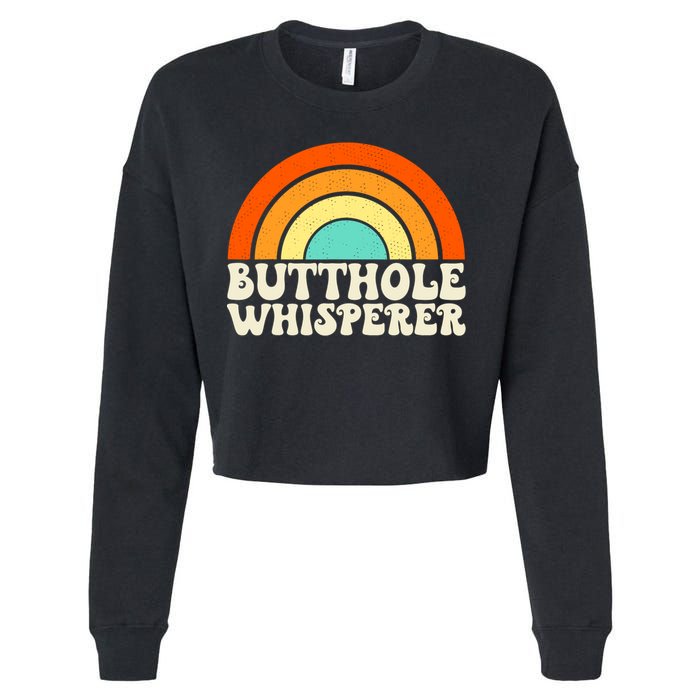Butthole Whisperer Sarcastic Jokes Retro Groovy Rainbow Cropped Pullover Crew