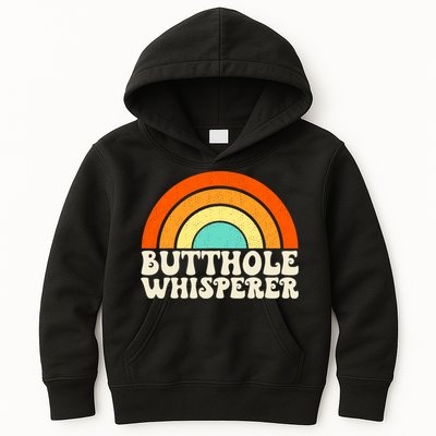 Butthole Whisperer Sarcastic Jokes Retro Groovy Rainbow Kids Hoodie