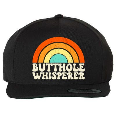 Butthole Whisperer Sarcastic Jokes Retro Groovy Rainbow Wool Snapback Cap