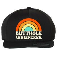 Butthole Whisperer Sarcastic Jokes Retro Groovy Rainbow Wool Snapback Cap
