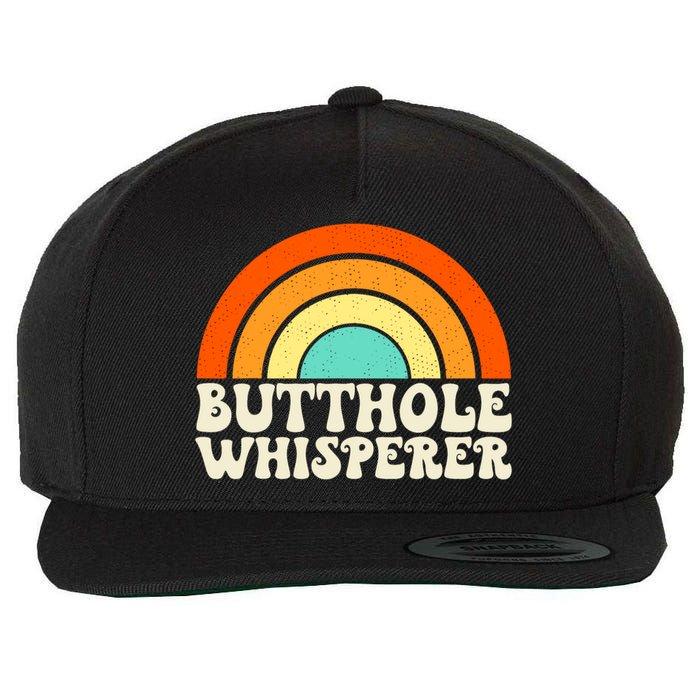 Butthole Whisperer Sarcastic Jokes Retro Groovy Rainbow Wool Snapback Cap