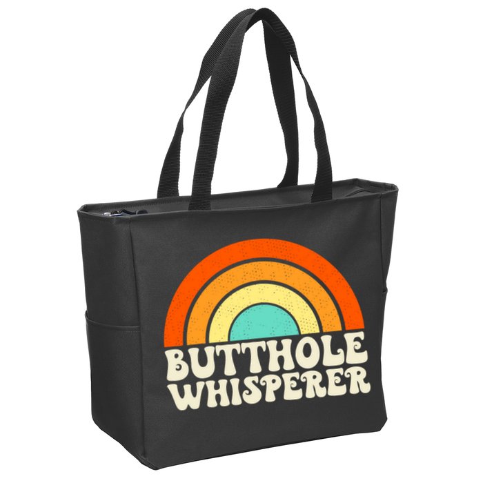 Butthole Whisperer Sarcastic Jokes Retro Groovy Rainbow Zip Tote Bag