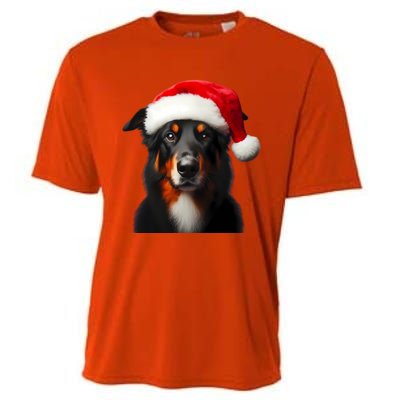 Beauceron With Santa Hat Christmas Dog Owner Lover Xmas Mom Gift Cooling Performance Crew T-Shirt