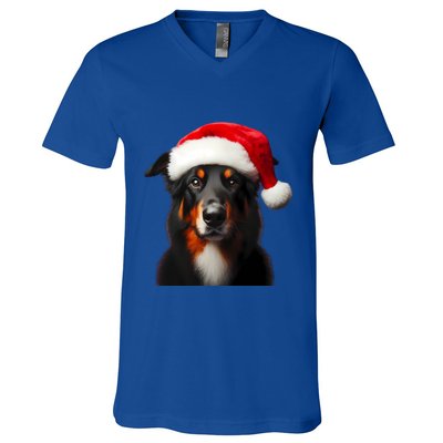 Beauceron With Santa Hat Christmas Dog Owner Lover Xmas Mom Gift V-Neck T-Shirt