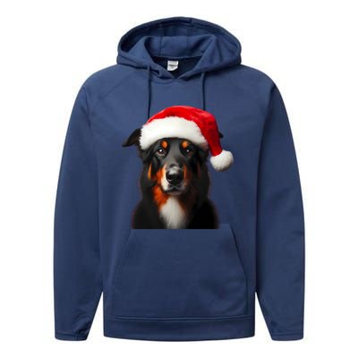 Beauceron With Santa Hat Christmas Dog Owner Lover Xmas Mom Gift Performance Fleece Hoodie