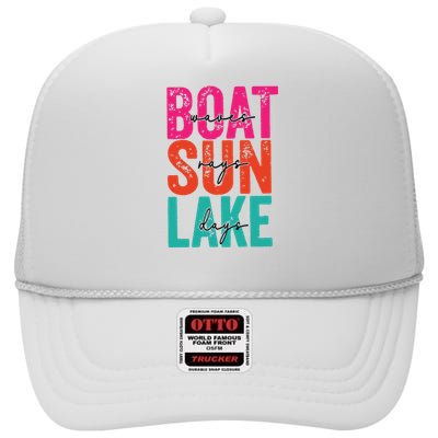 Boat Waves Sun Rays Lake Days High Crown Mesh Back Trucker Hat