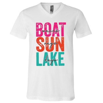 Boat Waves Sun Rays Lake Days V-Neck T-Shirt