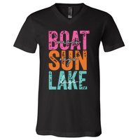 Boat Waves Sun Rays Lake Days V-Neck T-Shirt