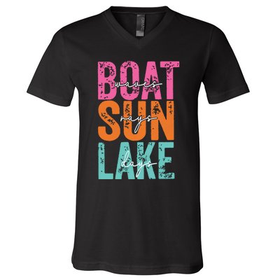 Boat Waves Sun Rays Lake Days V-Neck T-Shirt