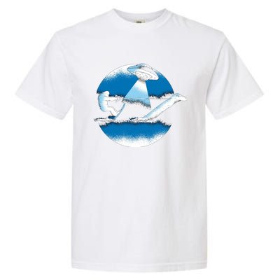 Bigfoot Water Skiing With Loch Ness Monster Ufo Funny Gift Garment-Dyed Heavyweight T-Shirt