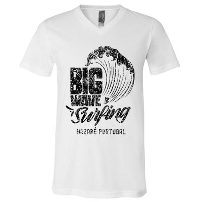 Big Wave Surfing Nazaré Portugal Surfer Surf V-Neck T-Shirt