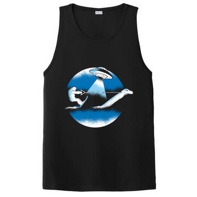 Bigfoot Water Skiing On Loch Ness Monster Alien Space Ship Gift PosiCharge Competitor Tank