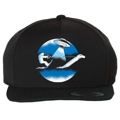 Bigfoot Water Skiing On Loch Ness Monster Alien Space Ship Gift Wool Snapback Cap