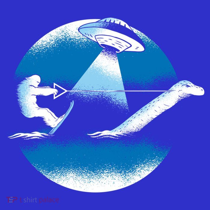 Bigfoot Water Skiing On Loch Ness Monster Alien Space Ship Gift Tall T-Shirt
