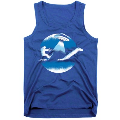 Bigfoot Water Skiing On Loch Ness Monster Alien Space Ship Gift Tank Top