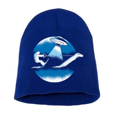 Bigfoot Water Skiing On Loch Ness Monster Alien Space Ship Gift Short Acrylic Beanie