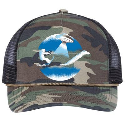 Bigfoot Water Skiing On Loch Ness Monster Alien Space Ship Gift Retro Rope Trucker Hat Cap