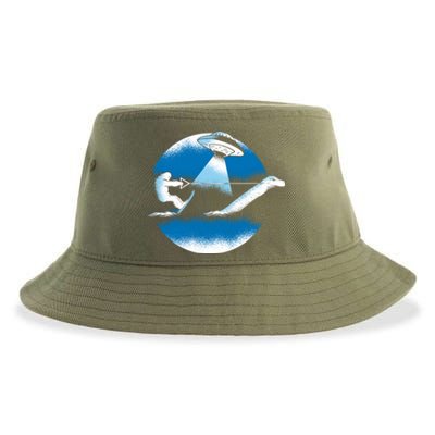 Bigfoot Water Skiing On Loch Ness Monster Alien Space Ship Gift Sustainable Bucket Hat