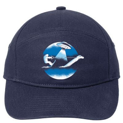 Bigfoot Water Skiing On Loch Ness Monster Alien Space Ship Gift 7-Panel Snapback Hat