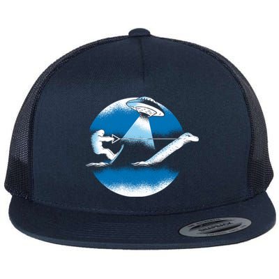 Bigfoot Water Skiing On Loch Ness Monster Alien Space Ship Gift Flat Bill Trucker Hat