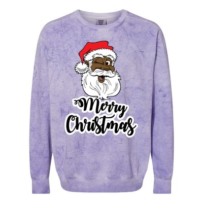 Black Winking Santa Merry Christmas African American Santa Great Gift Colorblast Crewneck Sweatshirt