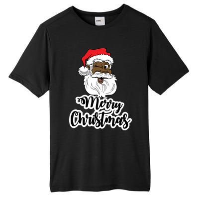 Black Winking Santa Merry Christmas African American Santa Great Gift Tall Fusion ChromaSoft Performance T-Shirt