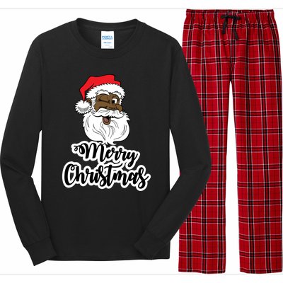 Black Winking Santa Merry Christmas African American Santa Great Gift Long Sleeve Pajama Set