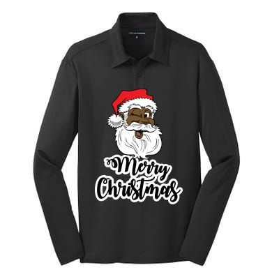 Black Winking Santa Merry Christmas African American Santa Great Gift Silk Touch Performance Long Sleeve Polo