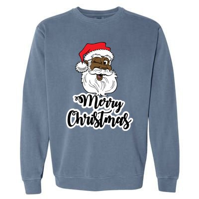 Black Winking Santa Merry Christmas African American Santa Great Gift Garment-Dyed Sweatshirt