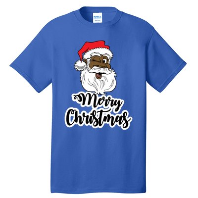 Black Winking Santa Merry Christmas African American Santa Great Gift Tall T-Shirt