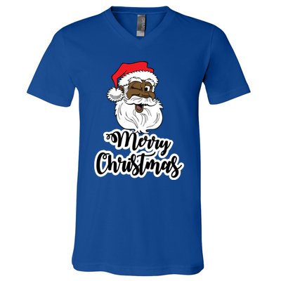 Black Winking Santa Merry Christmas African American Santa Great Gift V-Neck T-Shirt