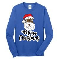 Black Winking Santa Merry Christmas African American Santa Great Gift Tall Long Sleeve T-Shirt