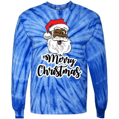 Black Winking Santa Merry Christmas African American Santa Great Gift Tie-Dye Long Sleeve Shirt