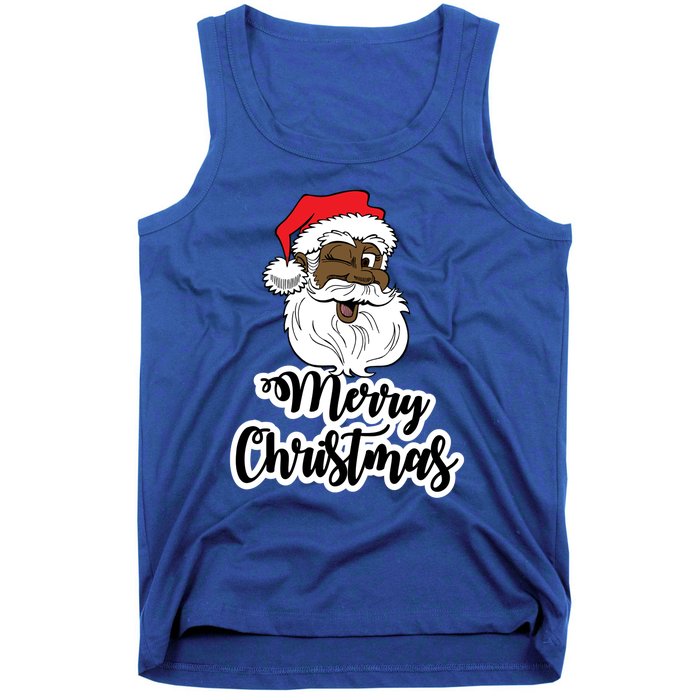 Black Winking Santa Merry Christmas African American Santa Great Gift Tank Top